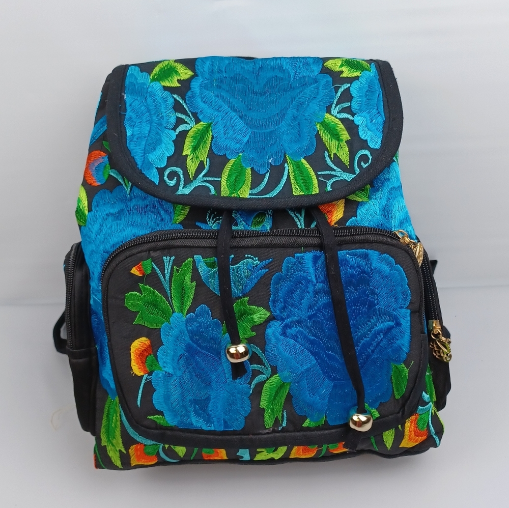 Embroidered floral multicolor‎ backpack 100% mexican art new
